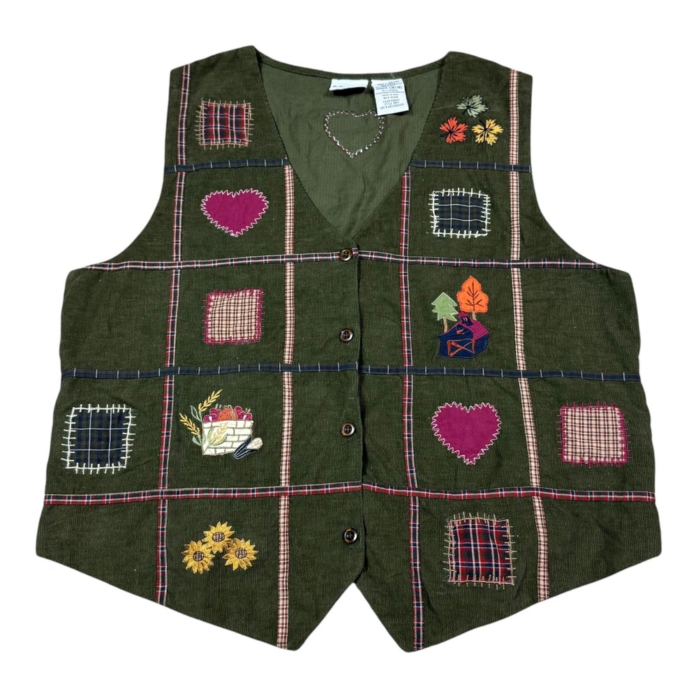 Vintage 90s Bobbie Brooks Green Fall Corduroy Vest Women's Large